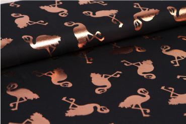 RESTSTÜCK 60cm !!! - Jersey - Foliendruck - Flamingos - dunkelblau/rosegold